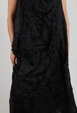 Silk Asymmetrical Hem Dress in Black