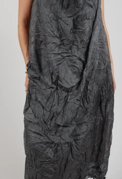 Silk Asymmetrical Hem Dress in Coal Cloud