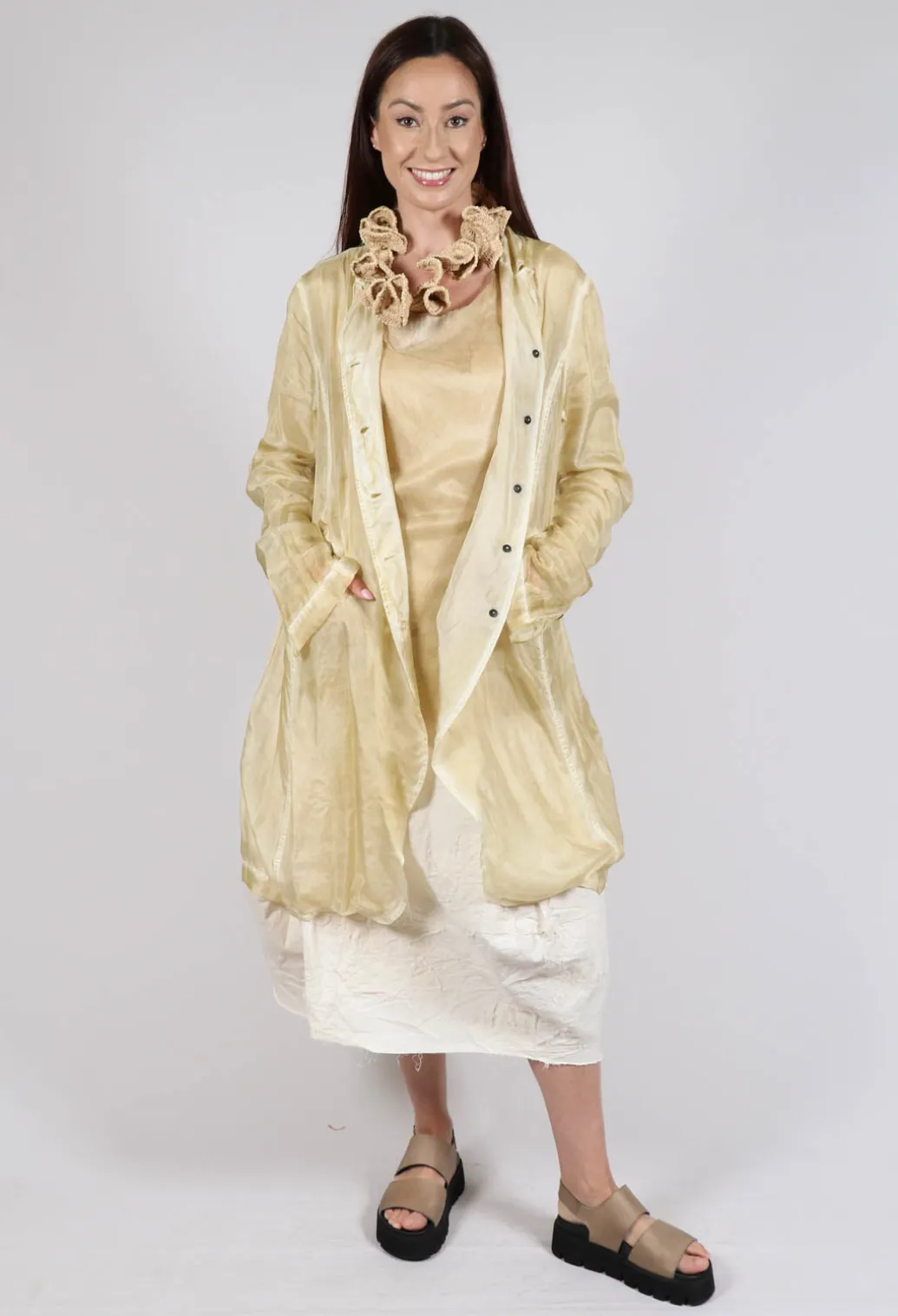 Silk Crease Overcoat in Wax Cloud