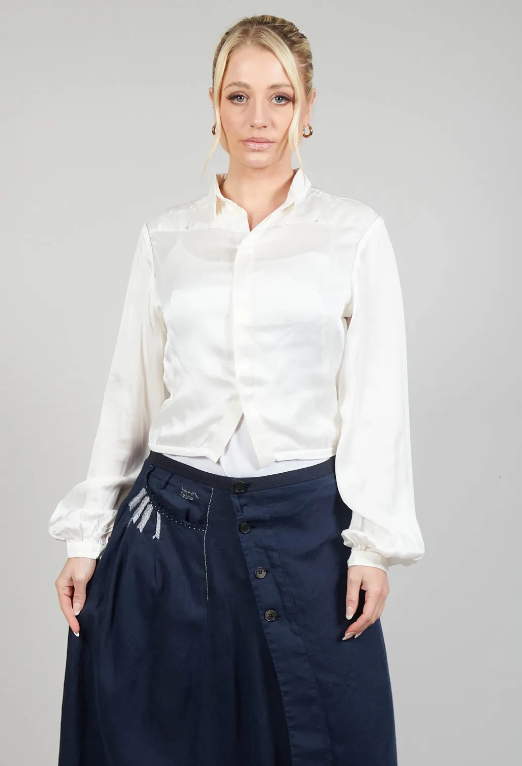 Silk Cropped Shirt in Original White
