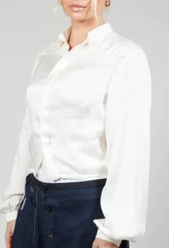 Silk Cropped Shirt in Original White