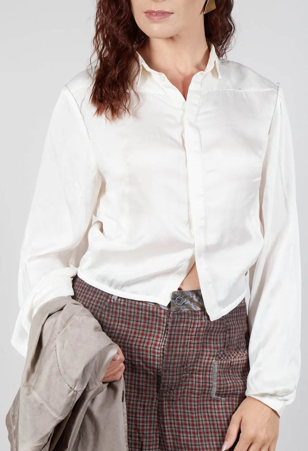 Silk Cropped Shirt in Original White