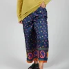 Silk Cropped Wide Leg Trousers in Blu/Rosa/Arancio