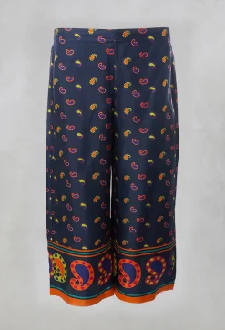 Silk Cropped Wide Leg Trousers in Blu/Rosa/Arancio