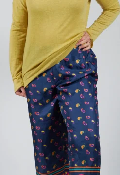 Silk Cropped Wide Leg Trousers in Blu/Rosa/Arancio