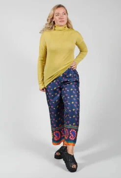Silk Cropped Wide Leg Trousers in Blu/Rosa/Arancio