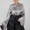 Silk Grey Short Shirt with Contrasting Back