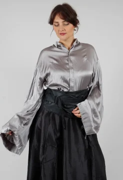 Silk Grey Short Shirt with Contrasting Back