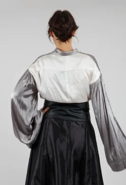 Silk Grey Short Shirt with Contrasting Back