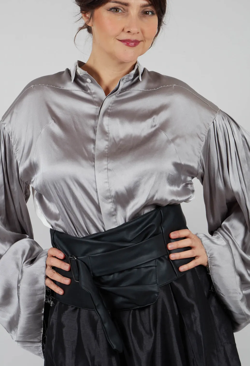 Silk Grey Short Shirt with Contrasting Back