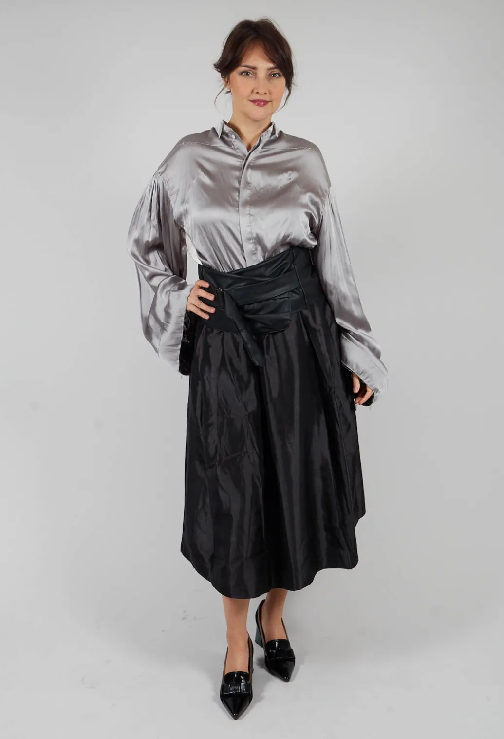 Silk Grey Short Shirt with Contrasting Back