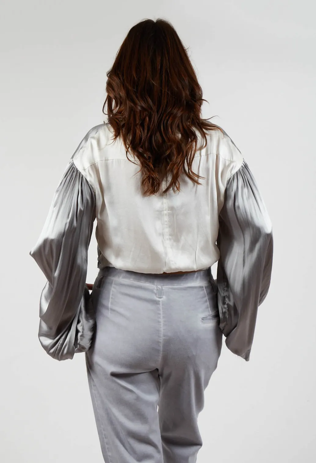 Silk Grey Short Shirt with Contrasting Back