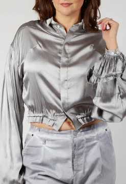 Silk Grey Short Shirt with Contrasting Back