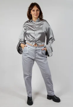 Silk Grey Short Shirt with Contrasting Back