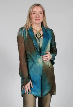 Silk Lightweight Blazer in Petrol Print