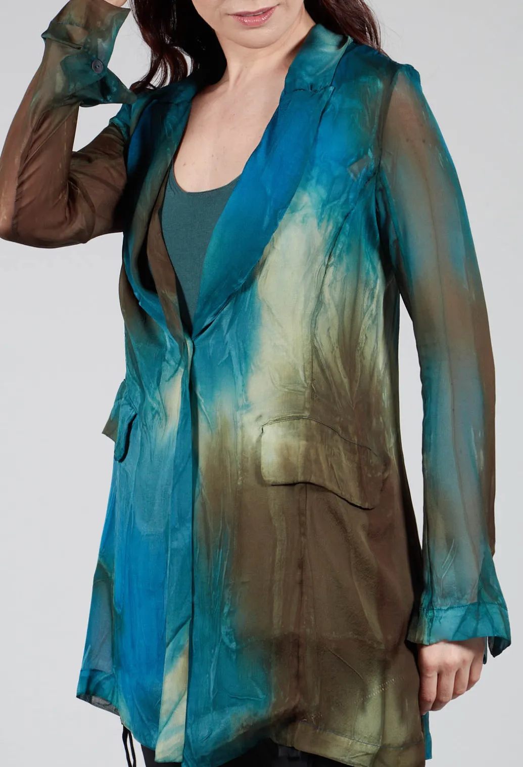 Silk Lightweight Blazer in Petrol Print