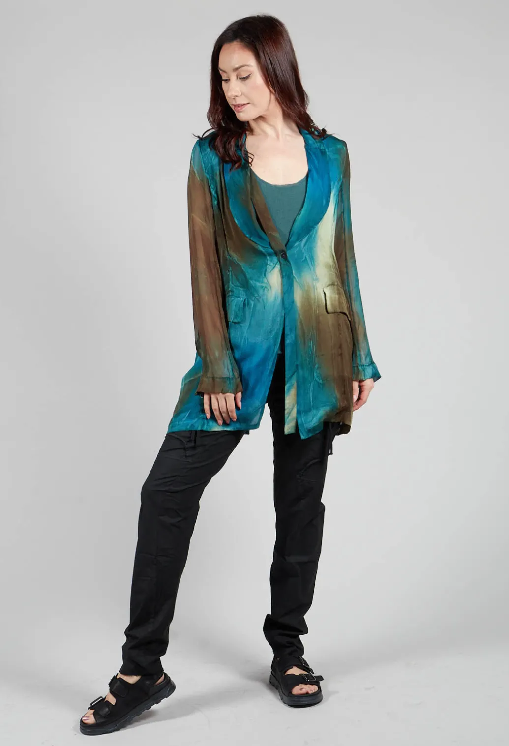 Silk Lightweight Blazer in Petrol Print