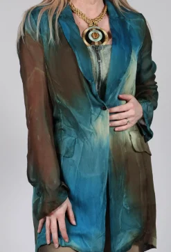 Silk Lightweight Blazer in Petrol Print