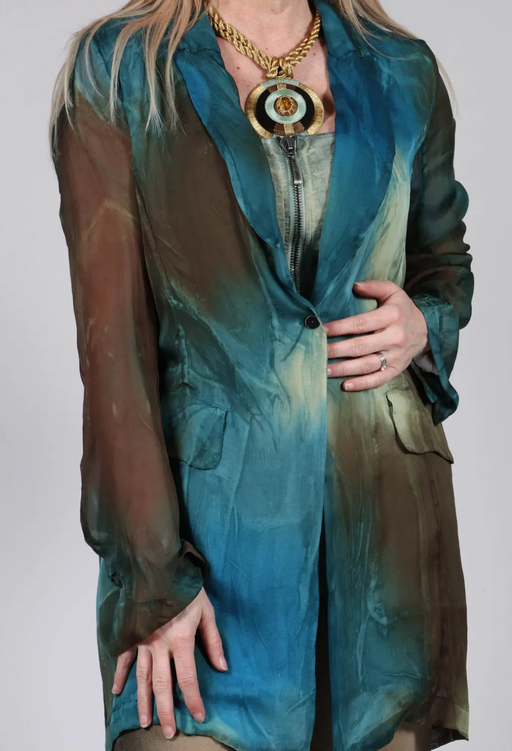 Silk Lightweight Blazer in Petrol Print
