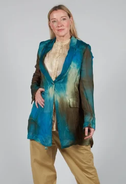 Silk Lightweight Blazer in Petrol Print