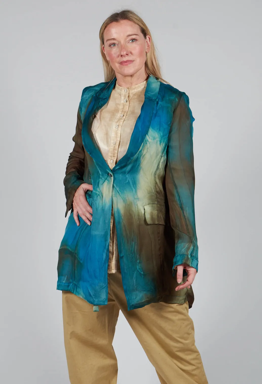 Silk Lightweight Blazer in Petrol Print