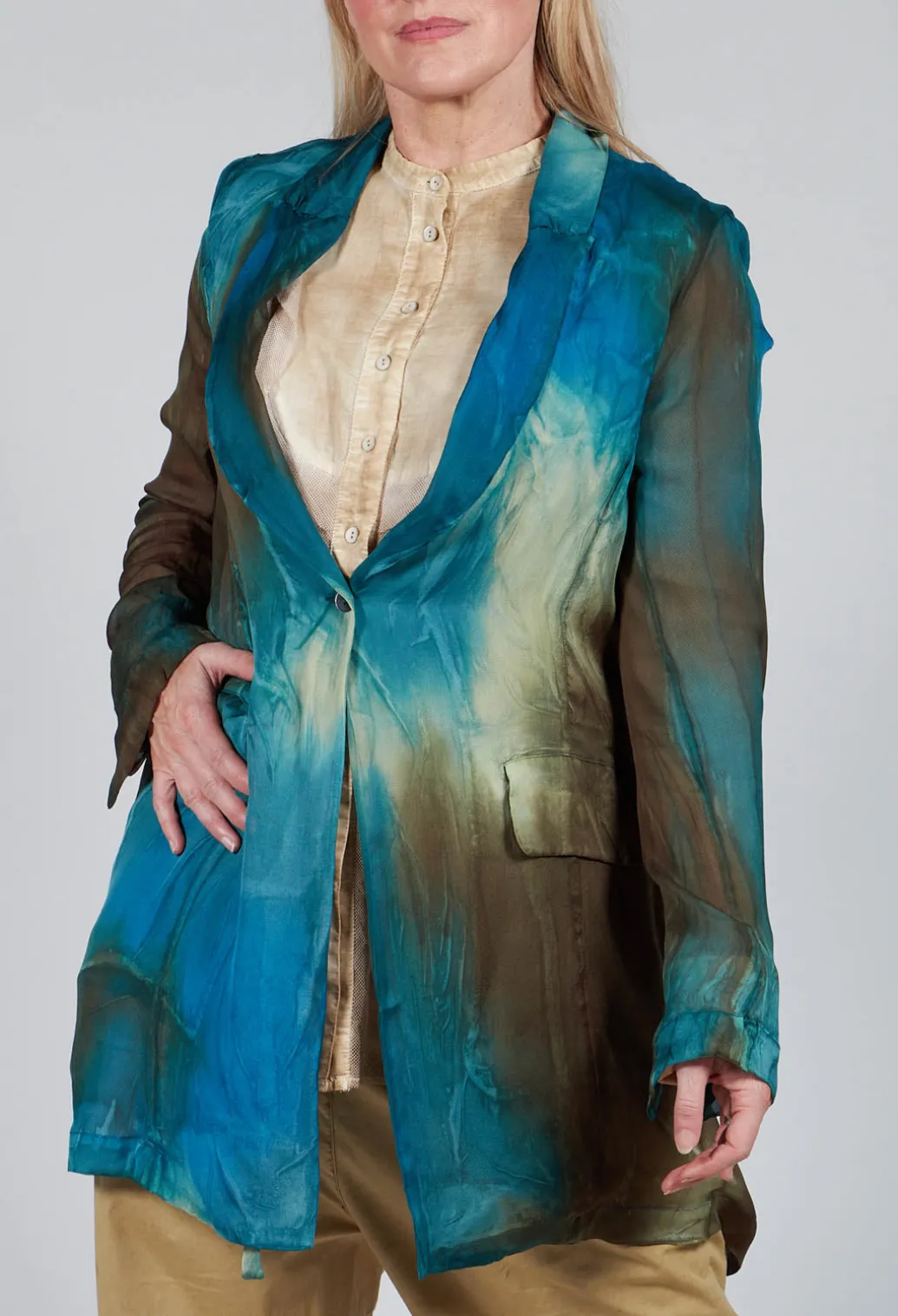 Silk Lightweight Blazer in Petrol Print
