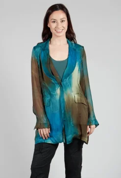 Silk Lightweight Blazer in Petrol Print