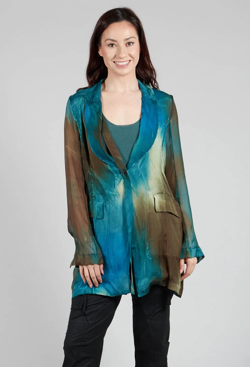 Silk Lightweight Blazer in Petrol Print