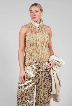 Silk Pleat Top in Petite Fleurs