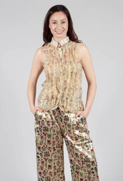 Silk Pleat Top in Petite Fleurs