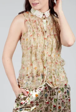 Silk Pleat Top in Petite Fleurs