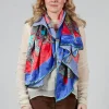 Silk Scarf in Butterflies Circles Red / Purple
