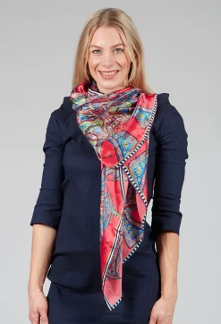 Silk Scarf in Butterflies Red