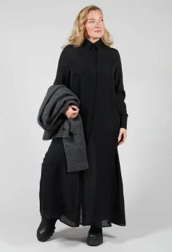 Silk Shirt Dress in Black