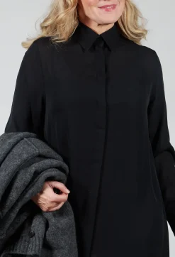 Silk Shirt Dress in Black