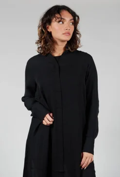 Silk Shirt Dress in Black