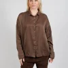 Silk Short Collar Shirt in Coffee