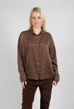 Silk Short Collar Shirt in Coffee