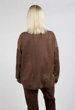 Silk Short Collar Shirt in Coffee
