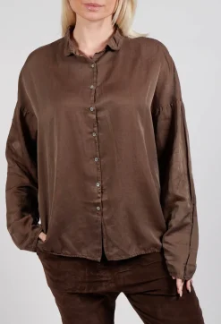 Silk Short Collar Shirt in Coffee