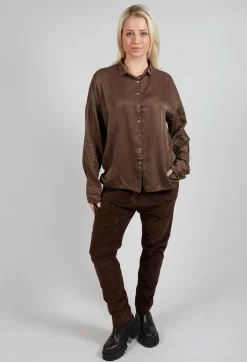 Silk Short Collar Shirt in Coffee