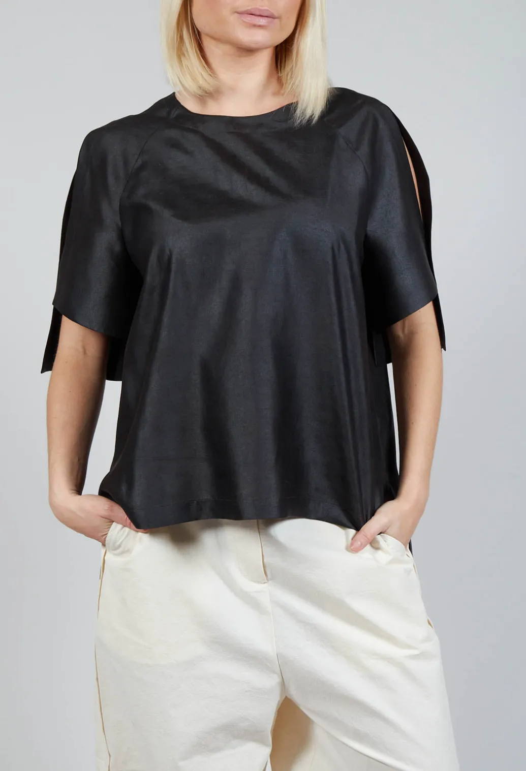 Silk Slit Blouse in Mud Dyeing