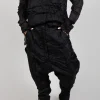 Silk Straight Leg Drop Crotch Trousers in Black
