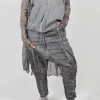Silk Straight Leg Drop Crotch Trousers in Pencil Cloud