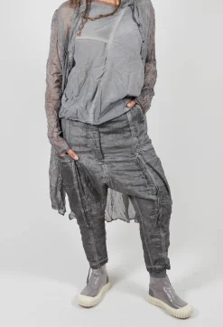 Silk Straight Leg Drop Crotch Trousers in Pencil Cloud
