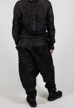 Silk Straight Leg Drop Crotch Trousers in Black