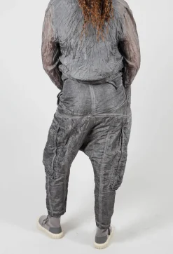Silk Straight Leg Drop Crotch Trousers in Pencil Cloud
