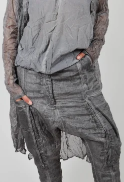 Silk Straight Leg Drop Crotch Trousers in Pencil Cloud