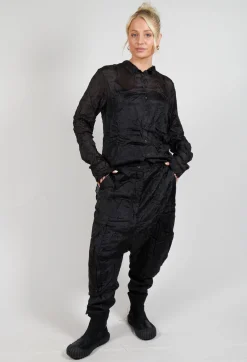 Silk Straight Leg Drop Crotch Trousers in Black
