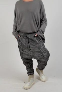 Silk Straight Leg Drop Crotch Trousers in Pencil Cloud